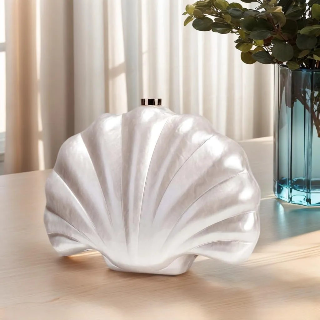 Women Acrylic Marbled Shell-Shaped Clutch Purse Luxury Metal Chain Bride Evening Bag for Casual Wear Dating Wedding