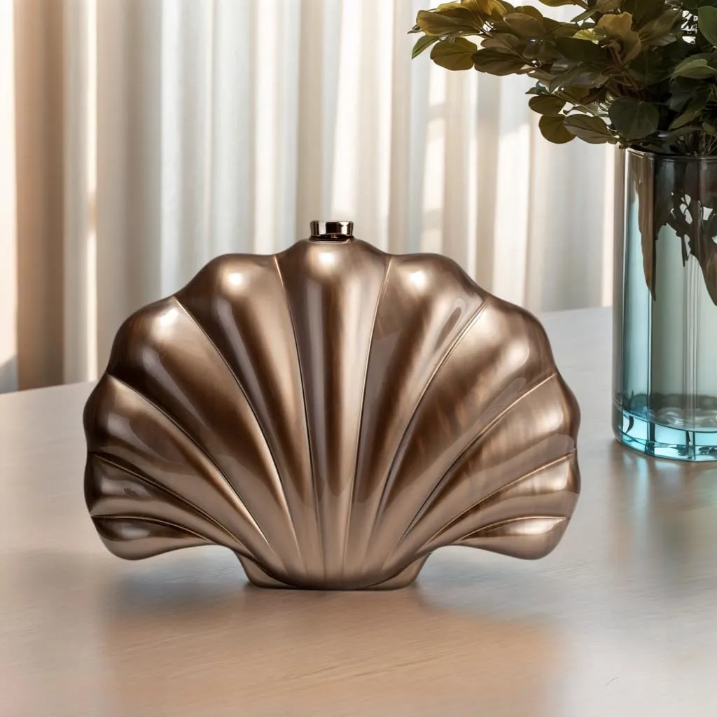 Women Acrylic Marbled Shell-Shaped Clutch Purse Luxury Metal Chain Bride Evening Bag for Casual Wear Dating Wedding