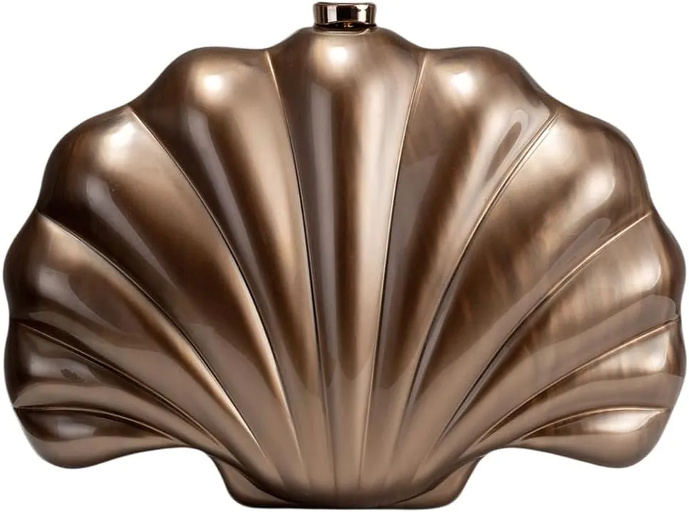 Women Acrylic Marbled Shell-Shaped Clutch Purse Luxury Metal Chain Bride Evening Bag for Casual Wear Dating Wedding