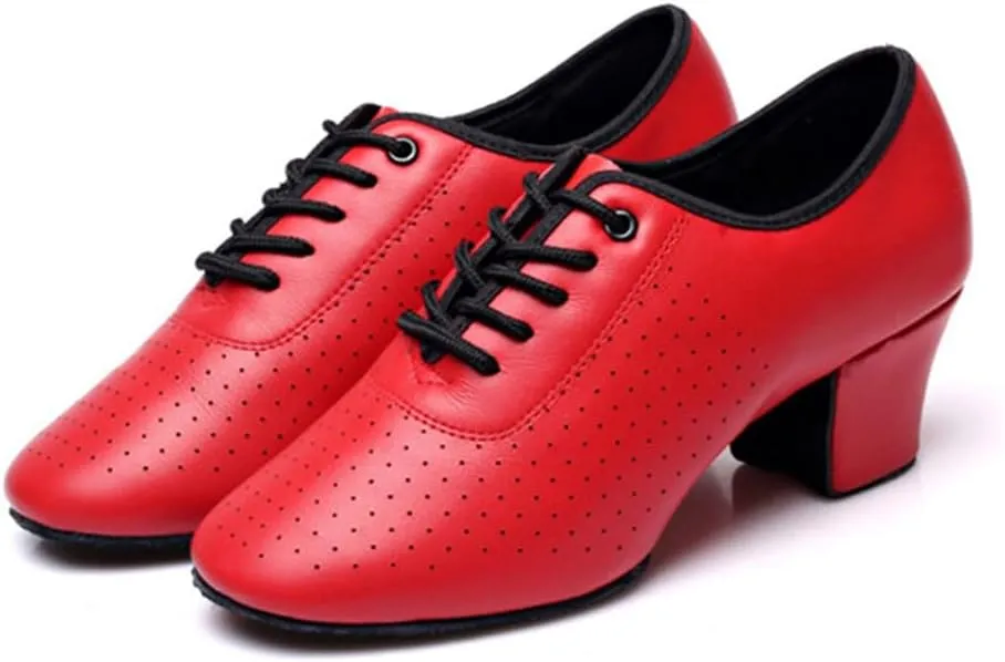 Women Ballroom Dance Shoes Leather Latin Salsa Practice Performance Dance Shoes 2" Heels Dancing Shoes