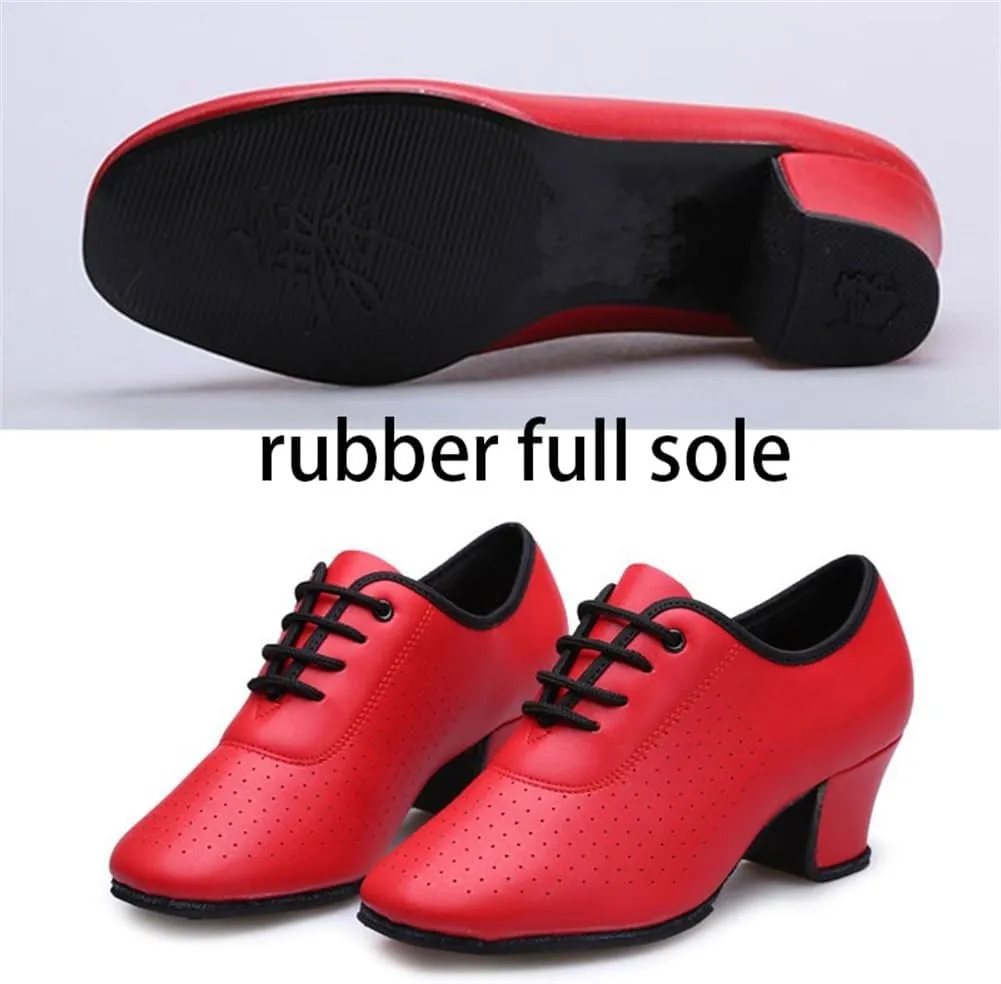 Women Ballroom Dance Shoes Leather Latin Salsa Practice Performance Dance Shoes 2" Heels Dancing Shoes