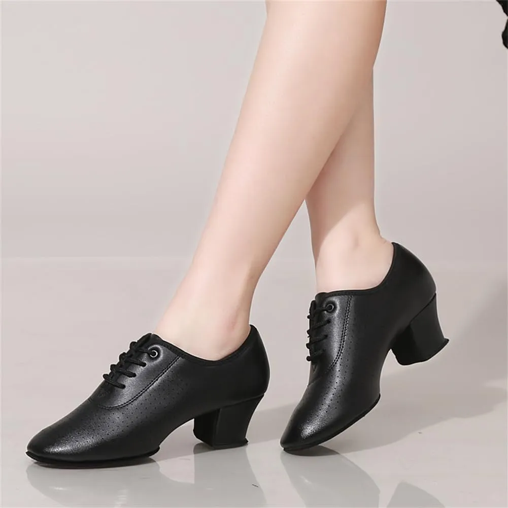 Women Ballroom Dance Shoes Leather Latin Salsa Practice Performance Dance Shoes 2" Heels Dancing Shoes