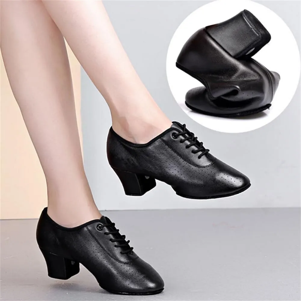 Women Ballroom Dance Shoes Leather Latin Salsa Practice Performance Dance Shoes 2" Heels Dancing Shoes