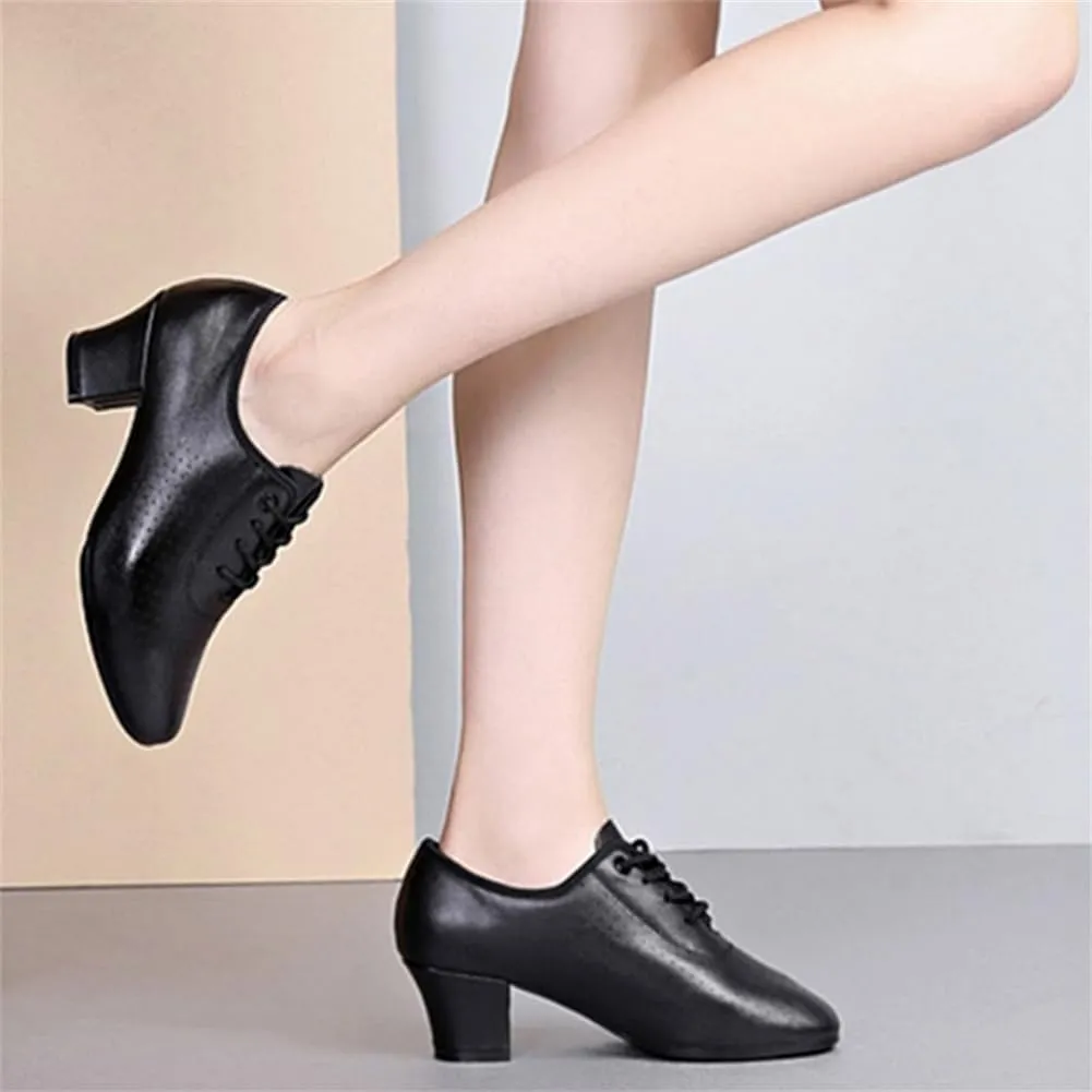 Women Ballroom Dance Shoes Leather Latin Salsa Practice Performance Dance Shoes 2" Heels Dancing Shoes