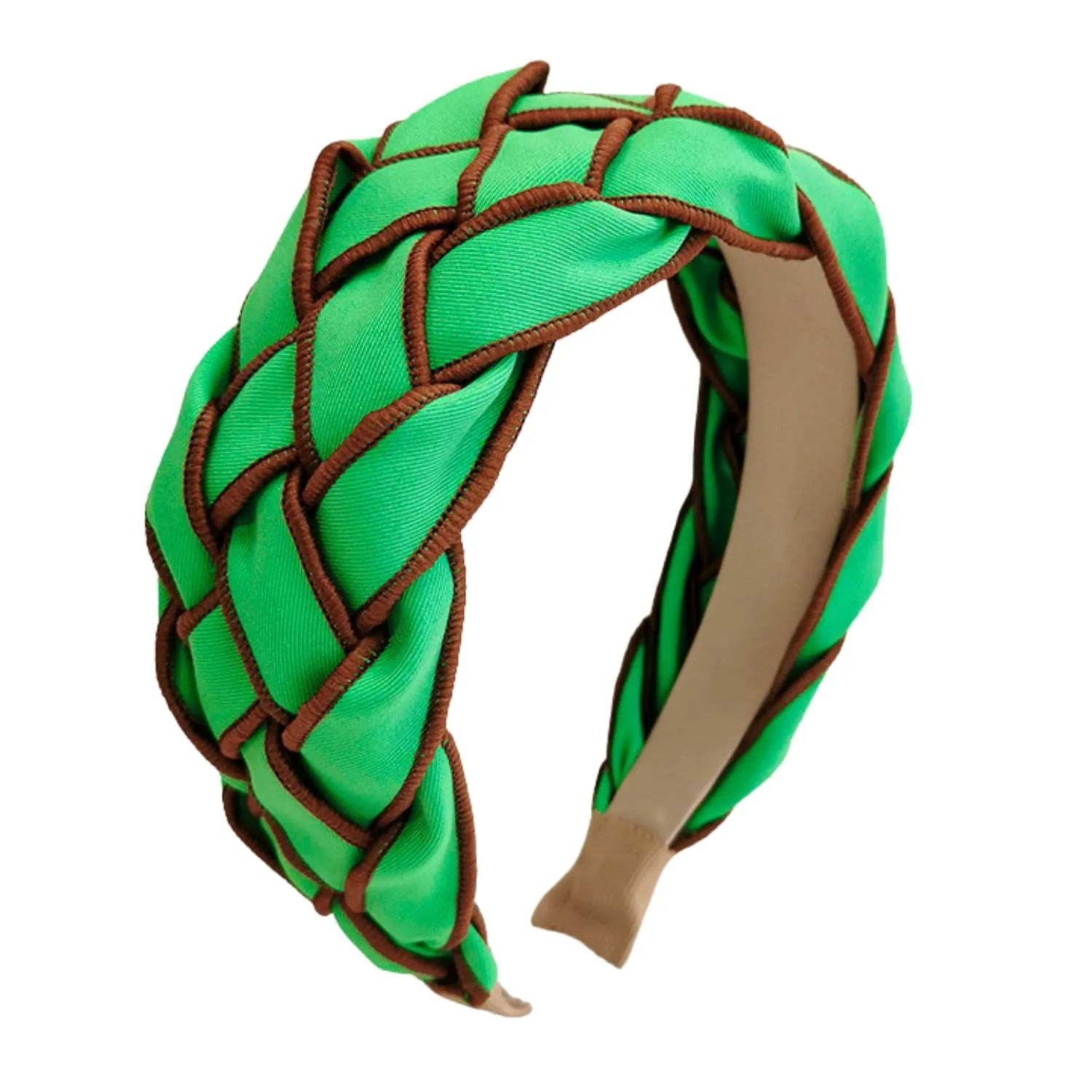 Women Braided Wide Headband Woven Twist Criss Cross Hairband Color Contrast Head Band Party Dating Hair Accessories (Green)