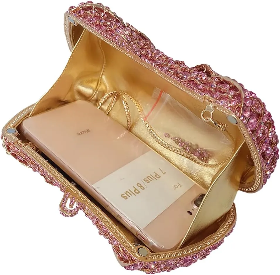 Women Cute Bowknot Crystal Evening Bag Rhinestone Clutch Purse Lovely Handbag for Dating Engagement Wedding