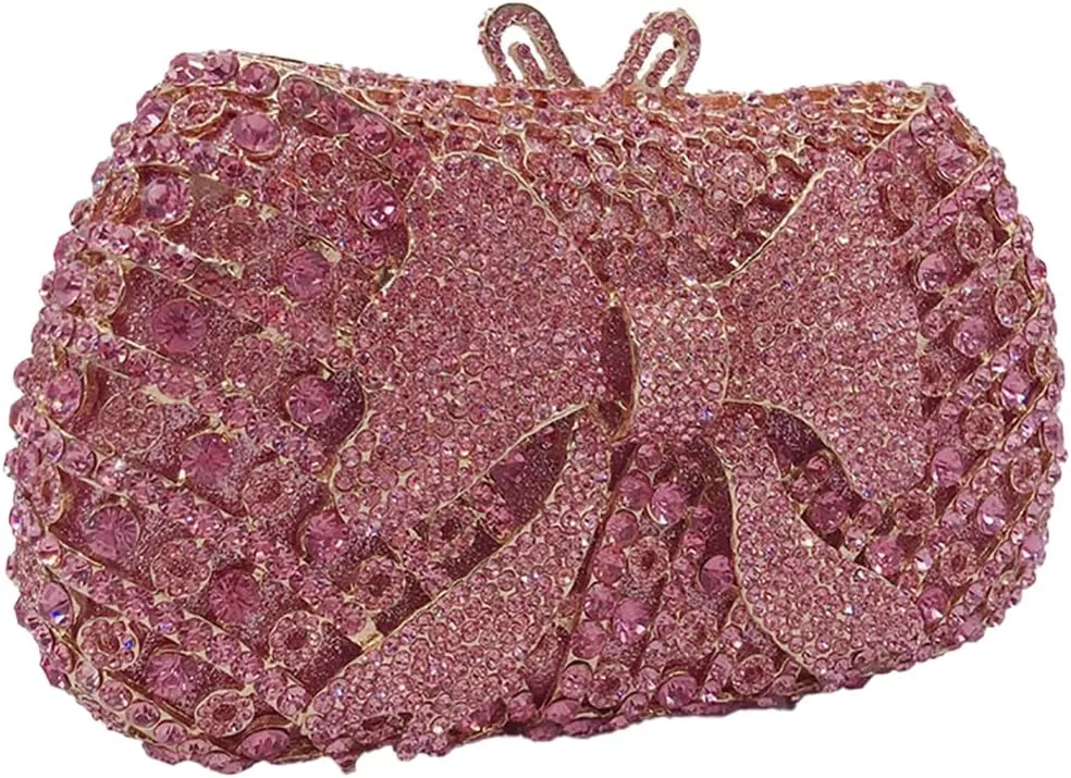 Women Cute Bowknot Crystal Evening Bag Rhinestone Clutch Purse Lovely Handbag for Dating Engagement Wedding