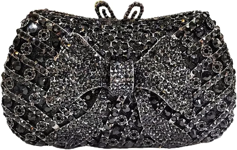 Women Cute Bowknot Crystal Evening Bag Rhinestone Clutch Purse Lovely Handbag for Dating Engagement Wedding