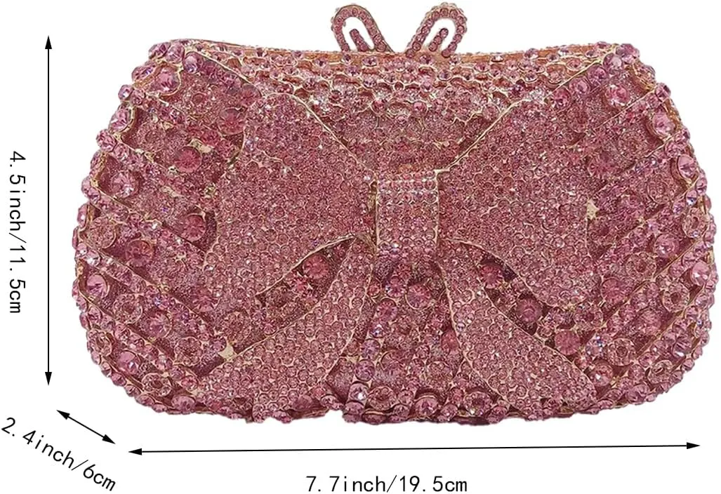 Women Cute Bowknot Crystal Evening Bag Rhinestone Clutch Purse Lovely Handbag for Dating Engagement Wedding