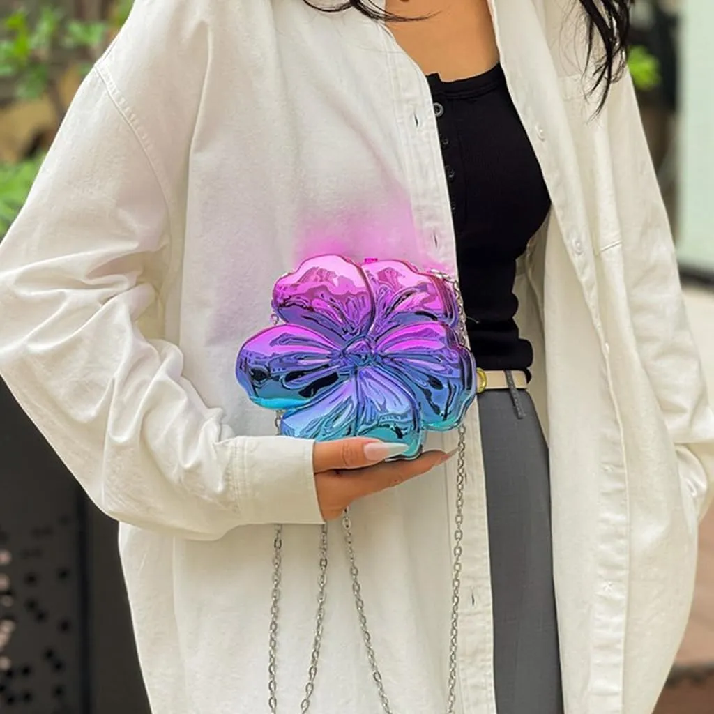 Women Cute Floral Clutch Purse Lovely Acrylic Evening Bag Fashion Circle Crossbody Bag for Shopping Sea Beach