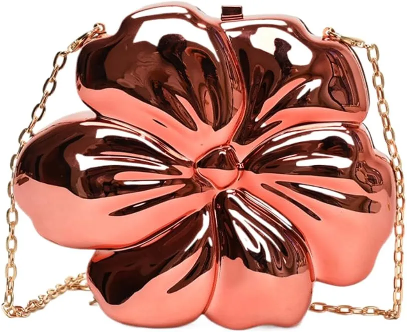 Women Cute Floral Clutch Purse Lovely Acrylic Evening Bag Fashion Circle Crossbody Bag for Shopping Sea Beach