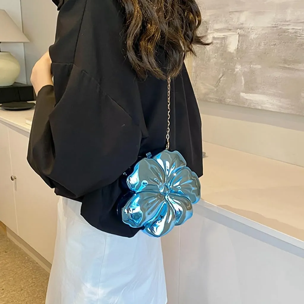 Women Cute Floral Clutch Purse Lovely Acrylic Evening Bag Fashion Circle Crossbody Bag for Shopping Sea Beach