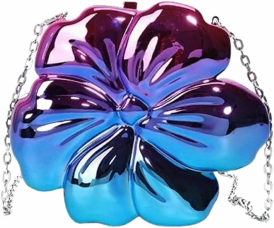 Women Cute Floral Clutch Purse Lovely Acrylic Evening Bag Fashion Circle Crossbody Bag for Shopping Sea Beach