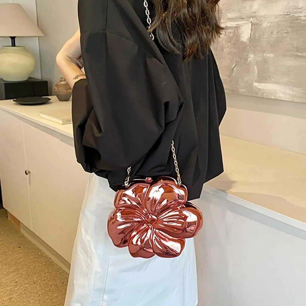 Women Cute Floral Clutch Purse Lovely Acrylic Evening Bag Fashion Circle Crossbody Bag for Shopping Sea Beach