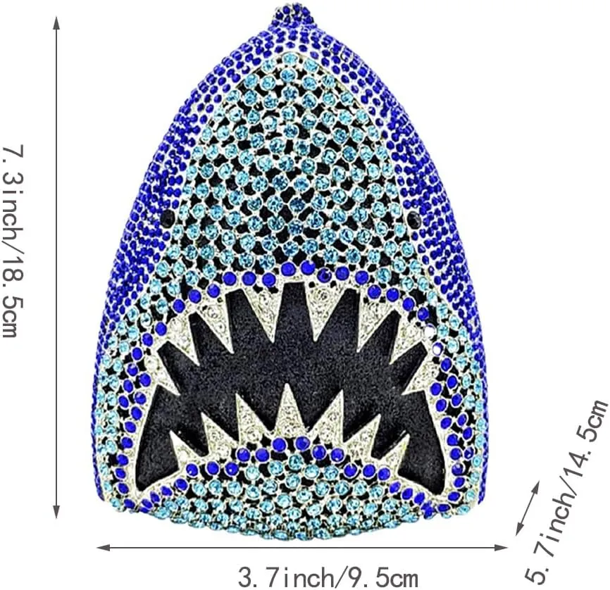 Women Fancy Shark Rhinestone Evening Bag Glistening Crystal Handbag Fashion Clutch Purse for Cocktail Party Night Out
