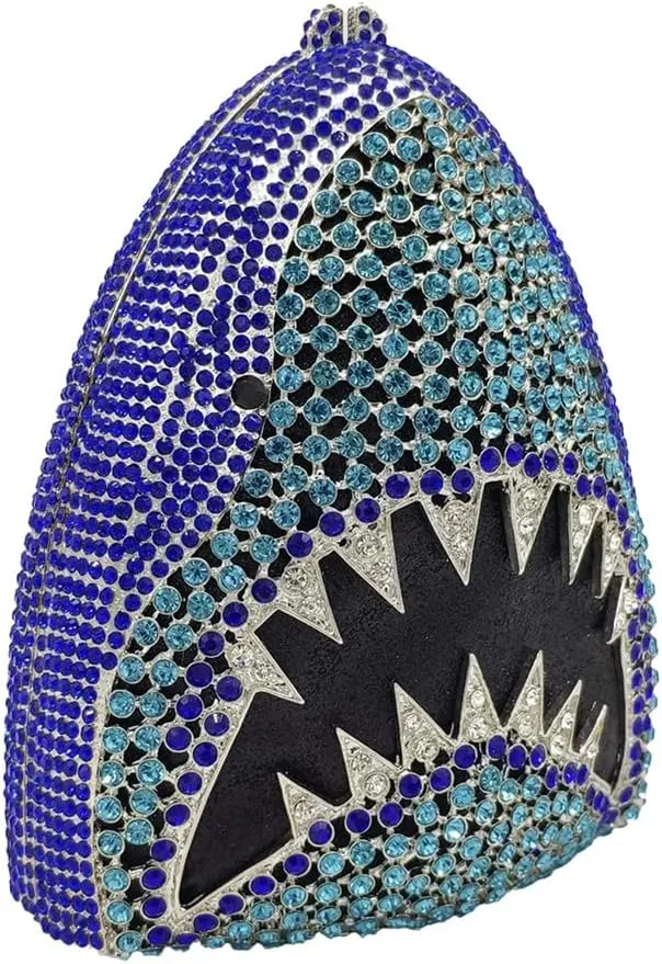 Women Fancy Shark Rhinestone Evening Bag Glistening Crystal Handbag Fashion Clutch Purse for Cocktail Party Night Out