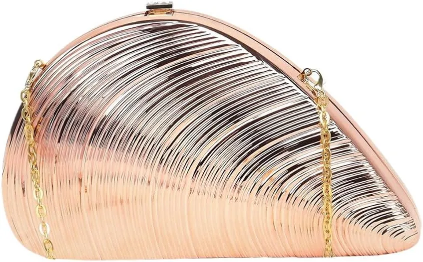 Women Fashion Shell Clutch Purse Elegant Stripe Evening Bag Detachable Chain Hang Bag for Wedding Guest Bridesmaid