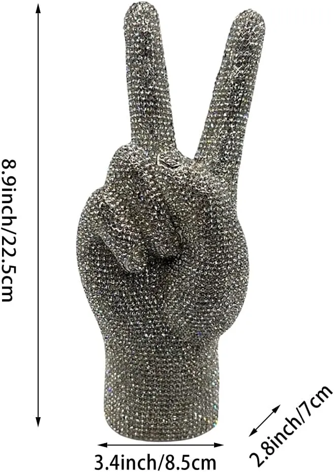 Women Fashion Victory Crystal Evening Bag Shinning Yeah Gesture Rhinestone Clutch Purse for Night Club Bar Dating