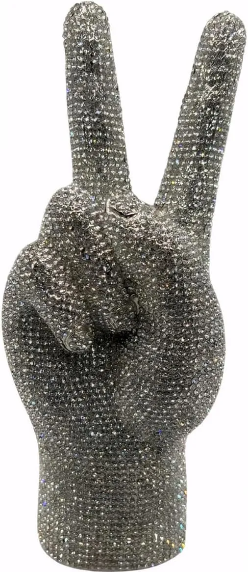 Women Fashion Victory Crystal Evening Bag Shinning Yeah Gesture Rhinestone Clutch Purse for Night Club Bar Dating