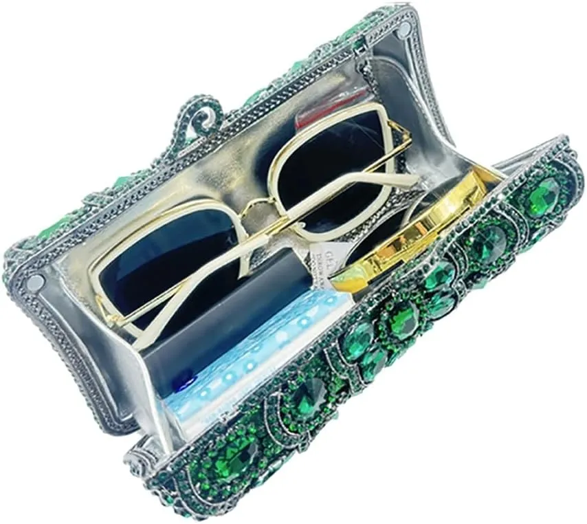 Women Glitter Flower Decorated Rhinestones Clutch Purse Noble Gemstone Evening Bag for Evening Out Disco Ball