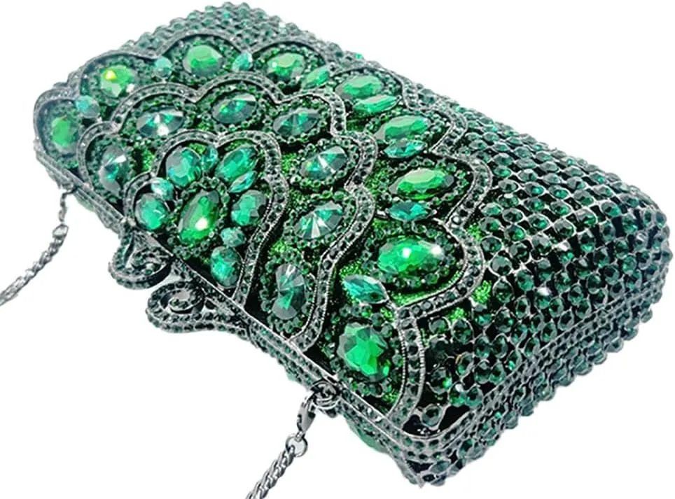 Women Glitter Flower Decorated Rhinestones Clutch Purse Noble Gemstone Evening Bag for Evening Out Disco Ball