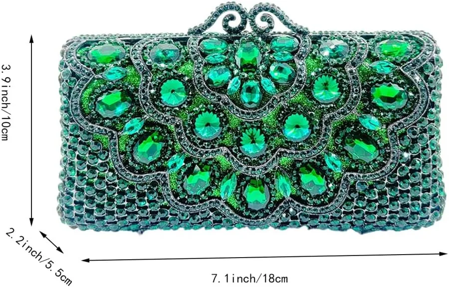 Women Glitter Flower Decorated Rhinestones Clutch Purse Noble Gemstone Evening Bag for Evening Out Disco Ball