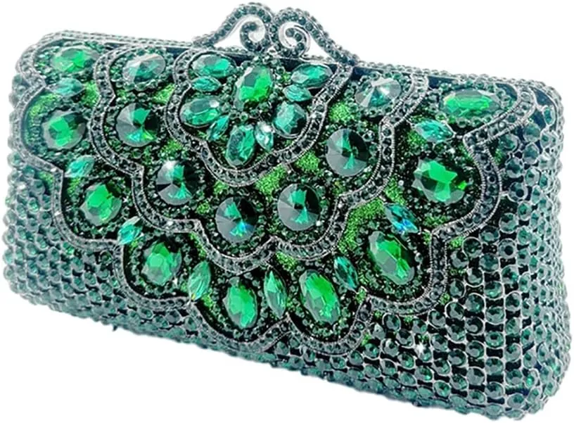 Women Glitter Flower Decorated Rhinestones Clutch Purse Noble Gemstone Evening Bag for Evening Out Disco Ball