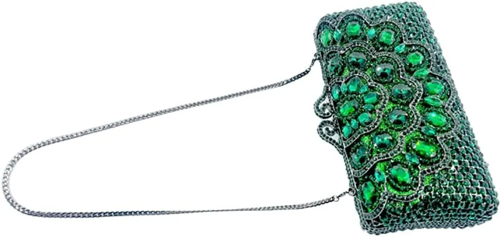 Women Glitter Flower Decorated Rhinestones Clutch Purse Noble Gemstone Evening Bag for Evening Out Disco Ball