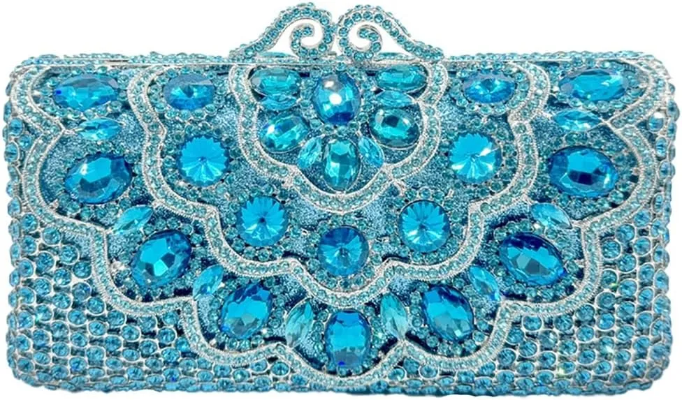 Women Glitter Flower Decorated Rhinestones Clutch Purse Noble Gemstone Evening Bag for Evening Out Disco Ball