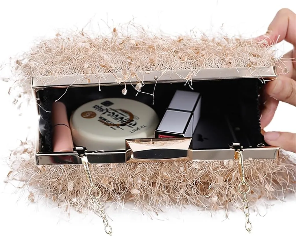 Women Great Tassels Clutch Purse Flurry Cocktail Evening Bag Crossbody Bag for Wedding Gown Formal Dressy Daily Skirt