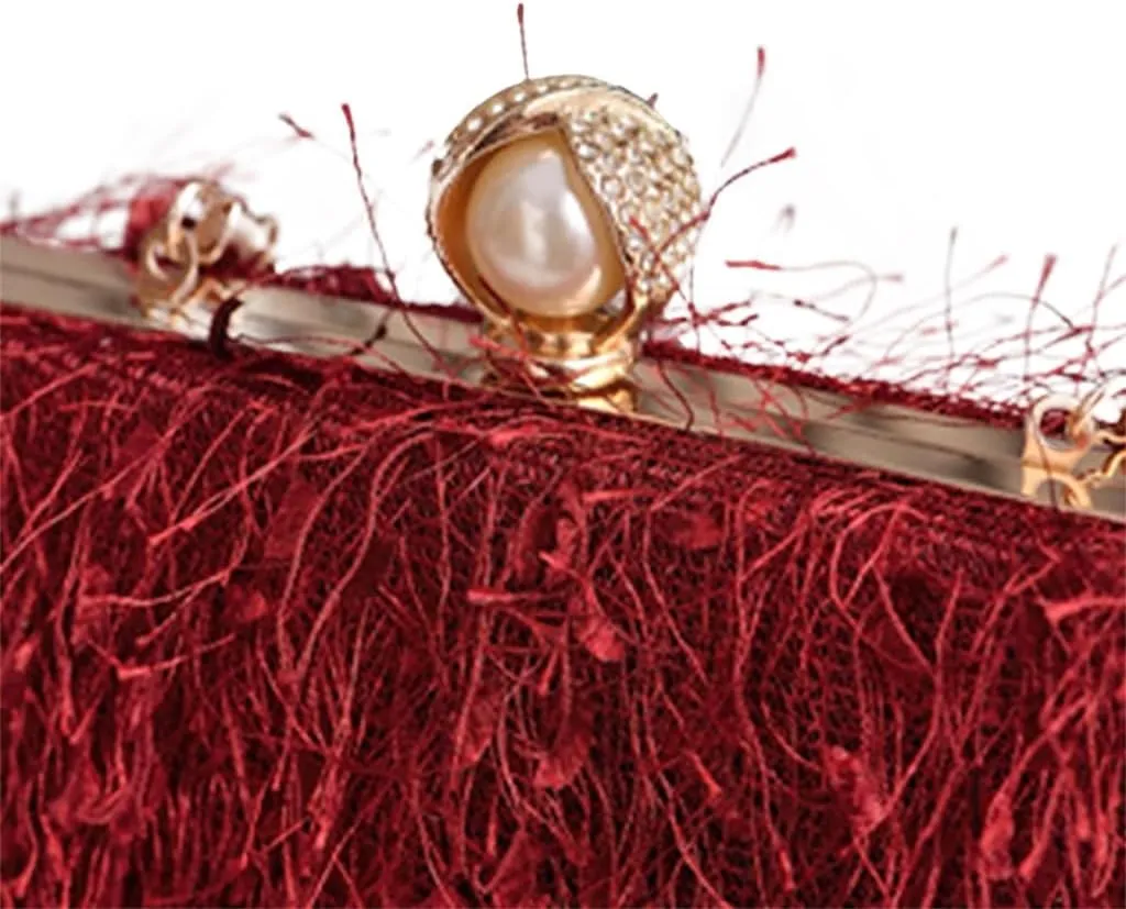 Women Great Tassels Clutch Purse Flurry Cocktail Evening Bag Crossbody Bag for Wedding Gown Formal Dressy Daily Skirt
