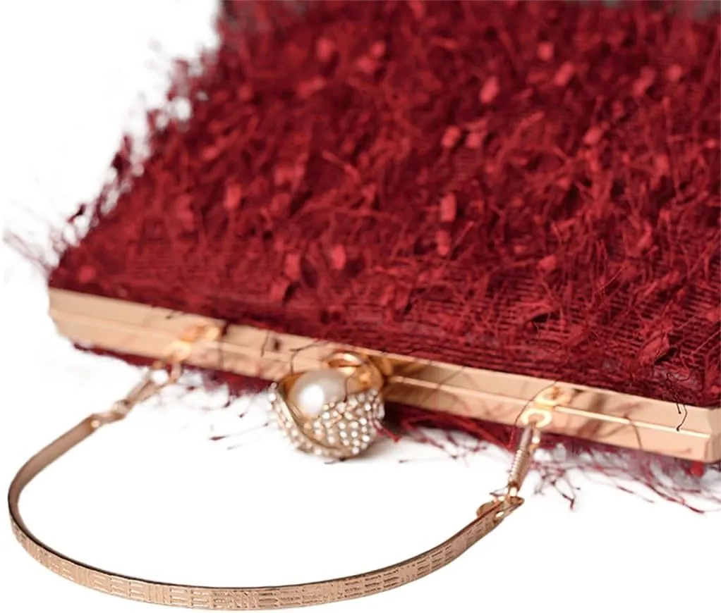 Women Great Tassels Clutch Purse Flurry Cocktail Evening Bag Crossbody Bag for Wedding Gown Formal Dressy Daily Skirt