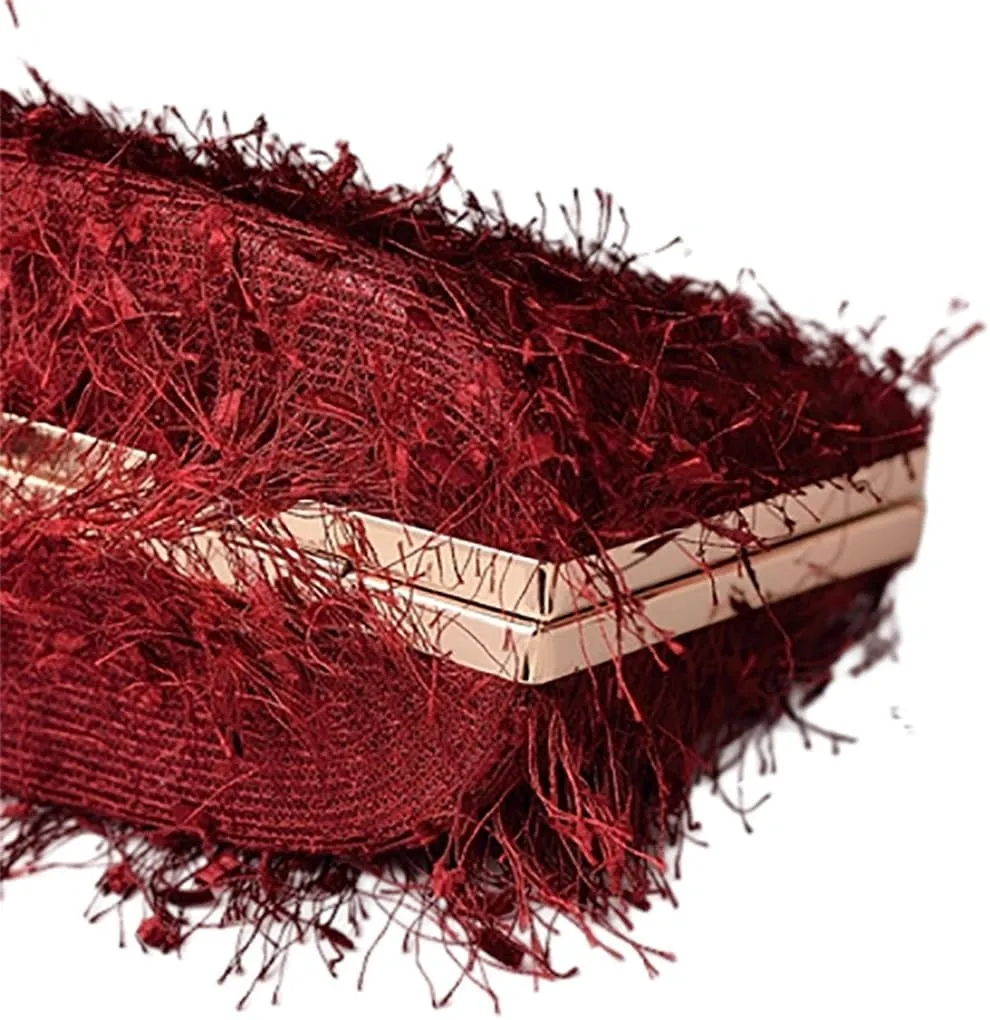 Women Great Tassels Clutch Purse Flurry Cocktail Evening Bag Crossbody Bag for Wedding Gown Formal Dressy Daily Skirt