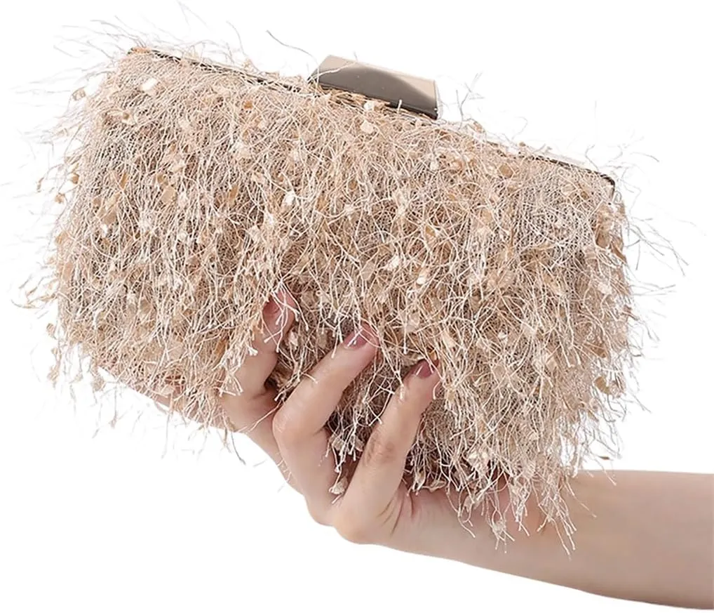 Women Great Tassels Clutch Purse Flurry Cocktail Evening Bag Crossbody Bag for Wedding Gown Formal Dressy Daily Skirt