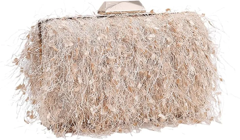 Women Great Tassels Clutch Purse Flurry Cocktail Evening Bag Crossbody Bag for Wedding Gown Formal Dressy Daily Skirt