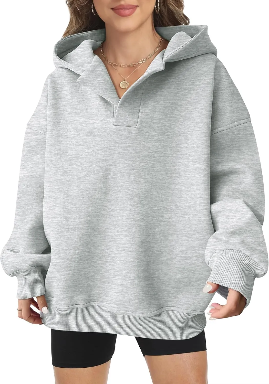 Women Hoodie Oversized V Neck Sweatshirts Casual and Comfortable Long Sleeve Pullover Sweater Fall Hoodies