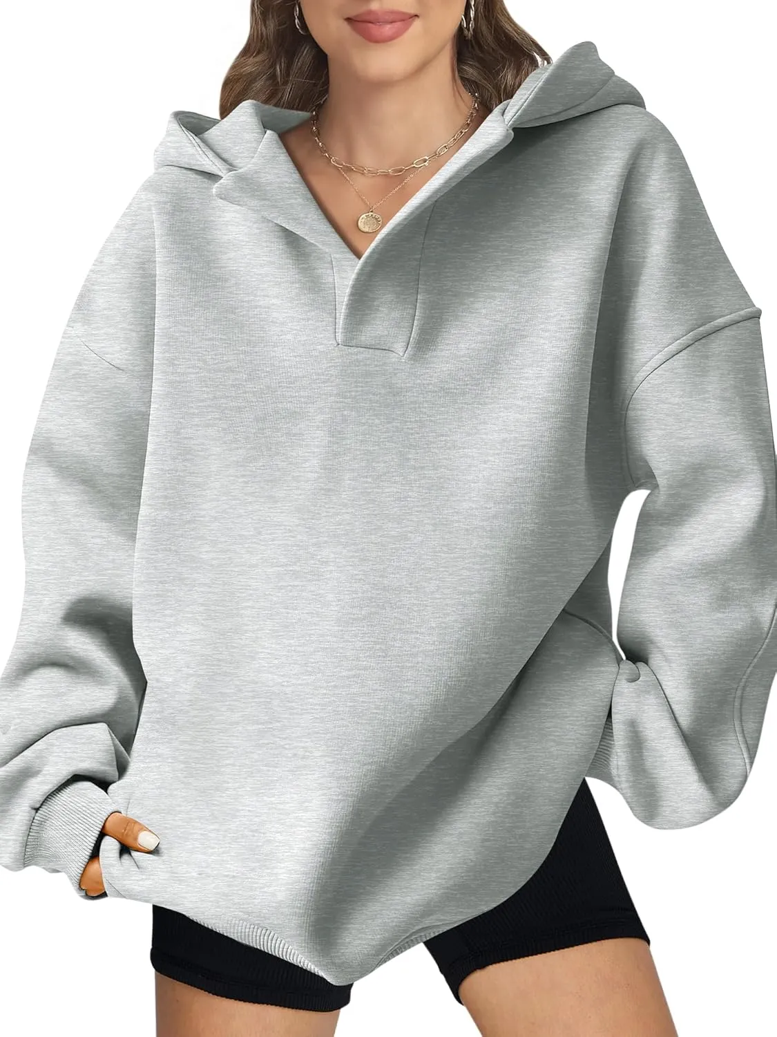 Women Hoodie Oversized V Neck Sweatshirts Casual and Comfortable Long Sleeve Pullover Sweater Fall Hoodies