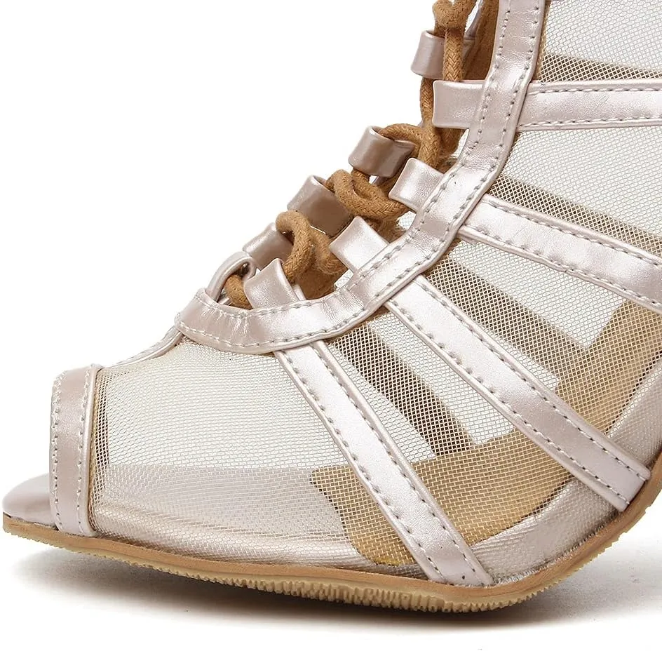 Women Latin Dance Boots Open Toe Ballroom Salsa Dancing Heels Shoes Ankle Dance Booties