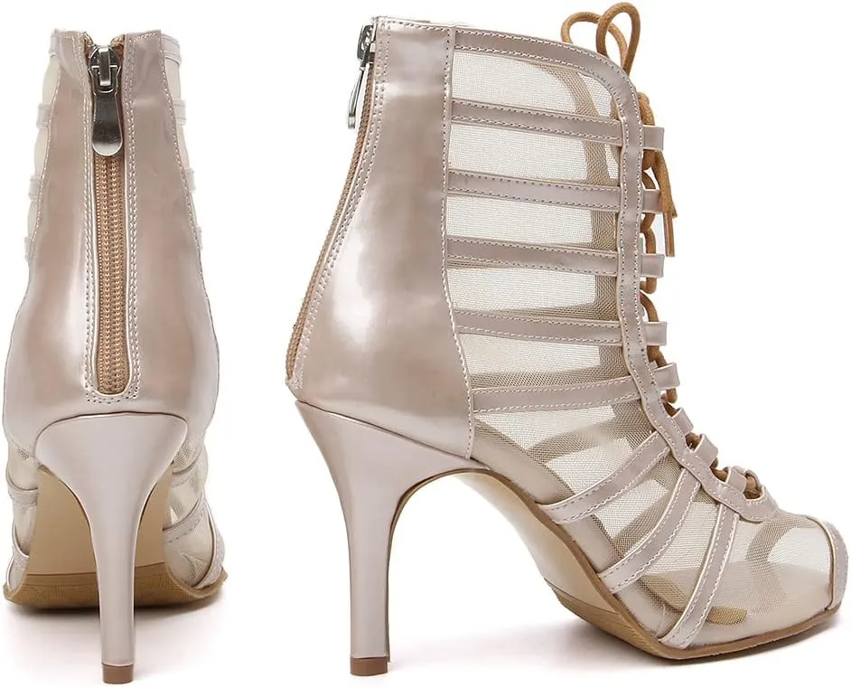 Women Latin Dance Boots Open Toe Ballroom Salsa Dancing Heels Shoes Ankle Dance Booties