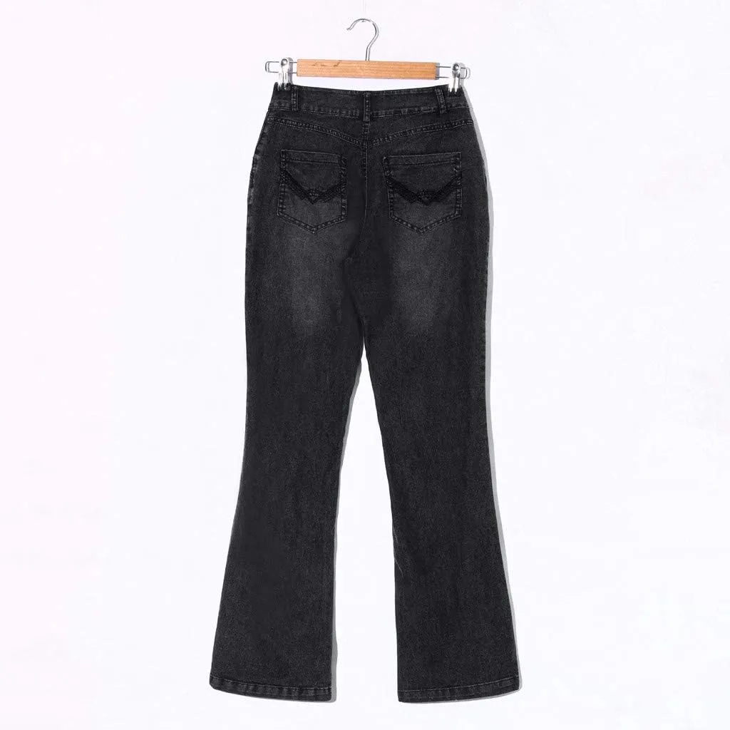 Women Low Waisted Flared Jeans Bell Bottom Jeans Plus Size Wide Leg Denim Pants Hip Hop Street Pants