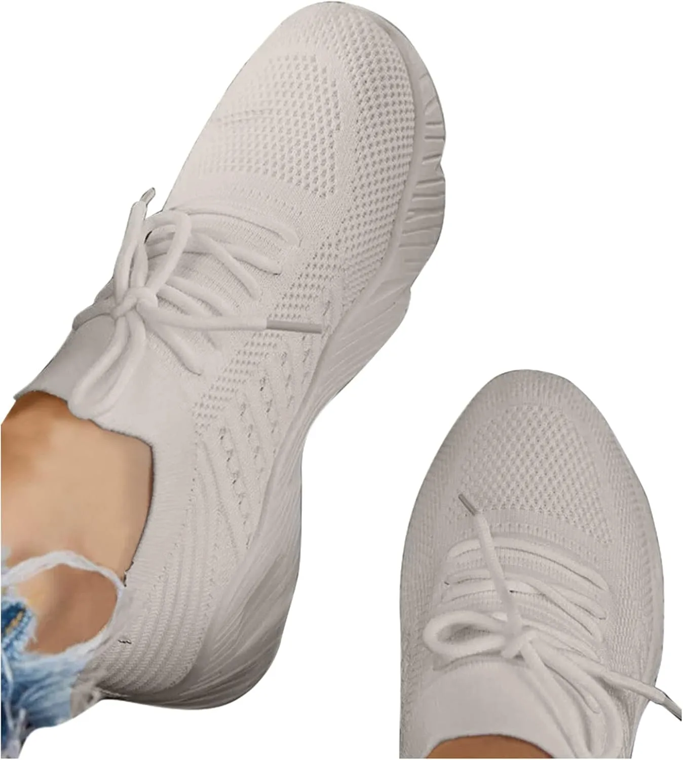 Women Mesh Sneakers Lace Up Slip on Running Shoes Non Slip Breathable Walking Shoes Orthopedic Casual Sneakers with Arch Support