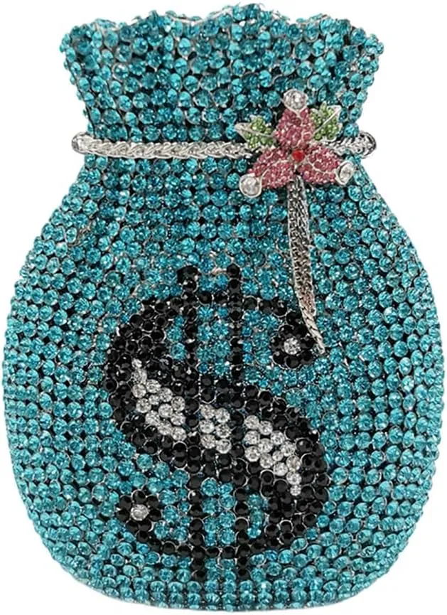 Women Money Pouch Crystal Clutch Purse Glitter Flower Decorated Evening Bag for Banquet Feast New Year Gathering