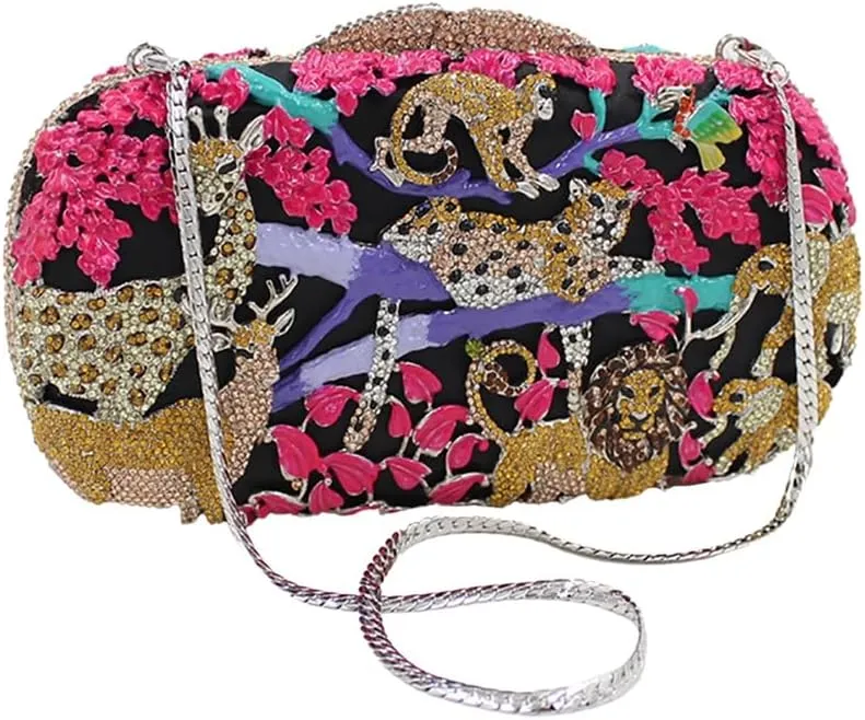Women Novel Crystal Clutch Purse Enamel Forest Evening Bag Shinny Bright Shoulder Bag for Costume Gala Festival