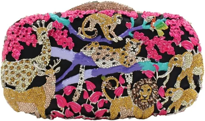 Women Novel Crystal Clutch Purse Enamel Forest Evening Bag Shinny Bright Shoulder Bag for Costume Gala Festival