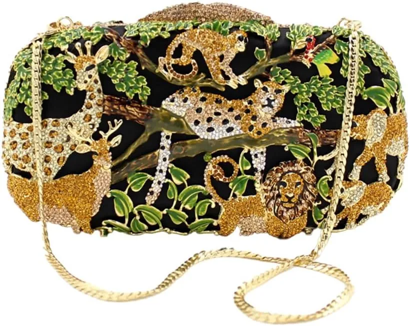 Women Novel Crystal Clutch Purse Enamel Forest Evening Bag Shinny Bright Shoulder Bag for Costume Gala Festival