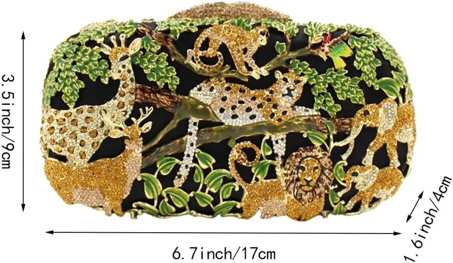 Women Novel Crystal Clutch Purse Enamel Forest Evening Bag Shinny Bright Shoulder Bag for Costume Gala Festival