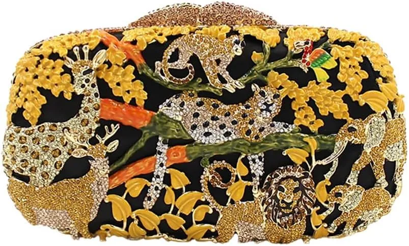 Women Novel Crystal Clutch Purse Enamel Forest Evening Bag Shinny Bright Shoulder Bag for Costume Gala Festival