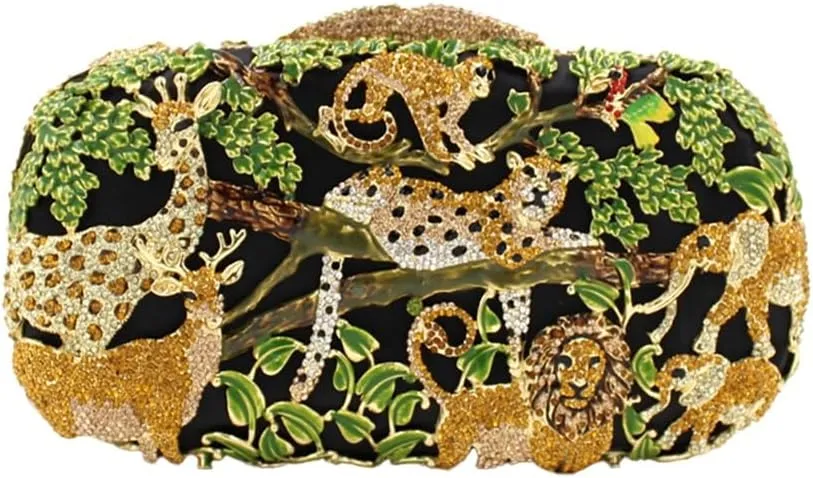 Women Novel Crystal Clutch Purse Enamel Forest Evening Bag Shinny Bright Shoulder Bag for Costume Gala Festival