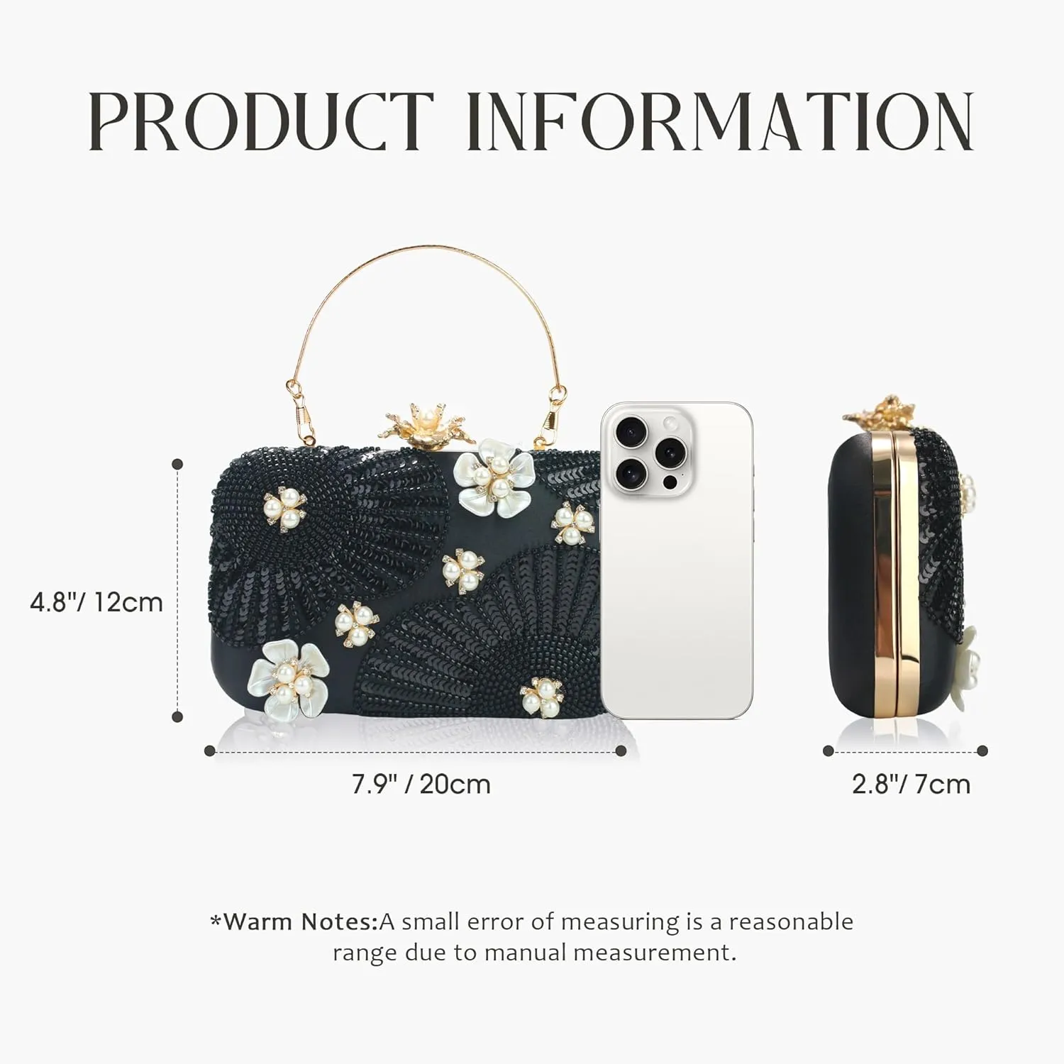 Women Pearls Beaded Clutch Flower Sequins Evening Handbag Chain Strap Shoulder Bag