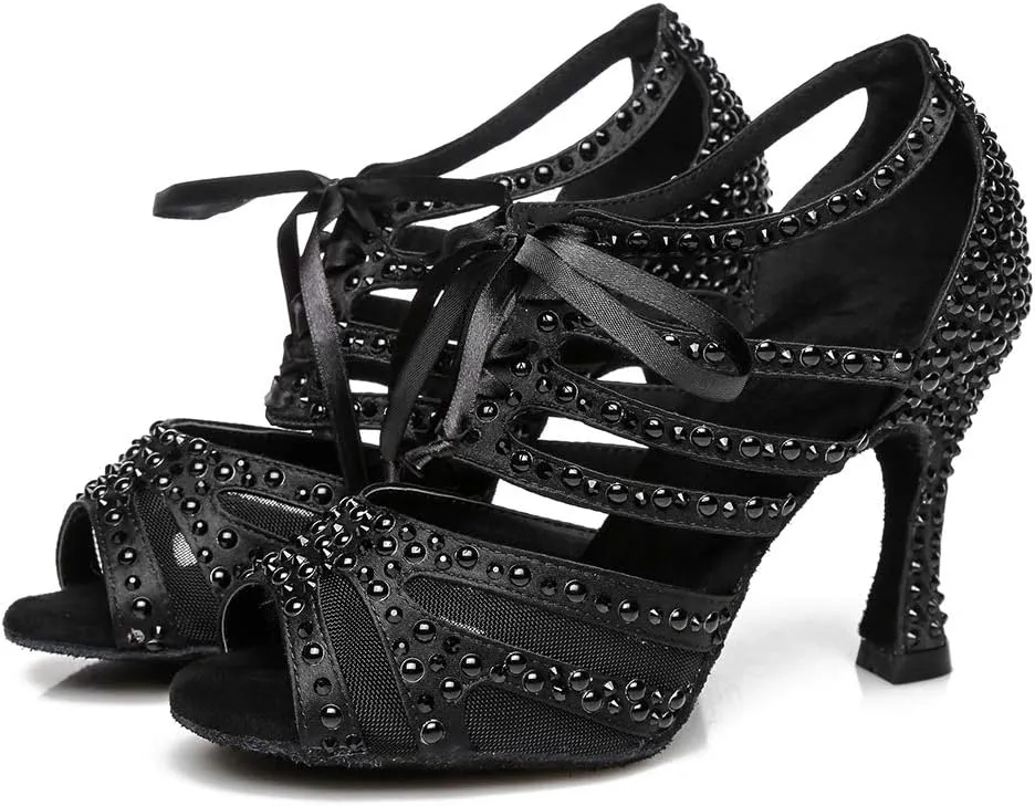 Women Rhinestones Ballroom Dance Shoes Wedding Party High Heeled, YC-L433